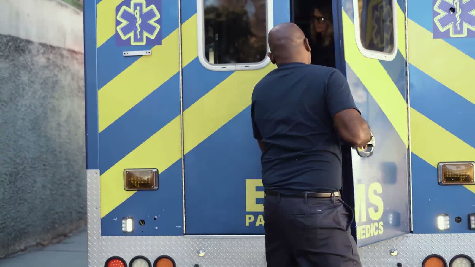 Emergency medical team at an ambulance
